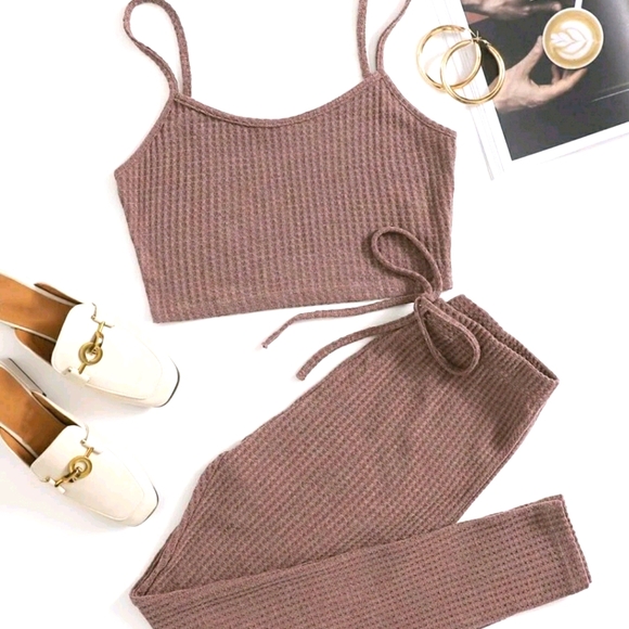 Pants - LAST SET! NEW Waffle Knit Cami Top & Leggings Set